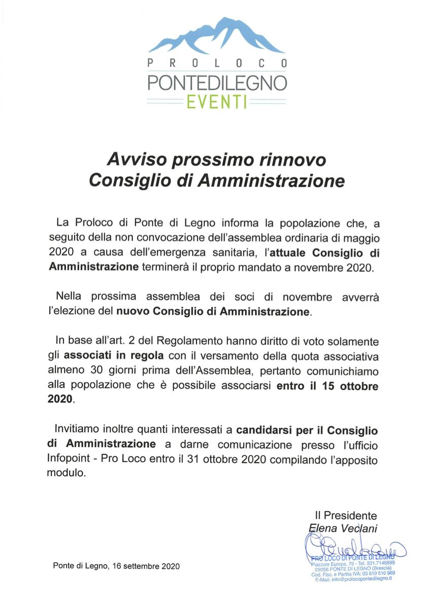 Rinnovo Consiglio di Amministrazione – Infopoint – Proloco Ponte di Legno  Turismo